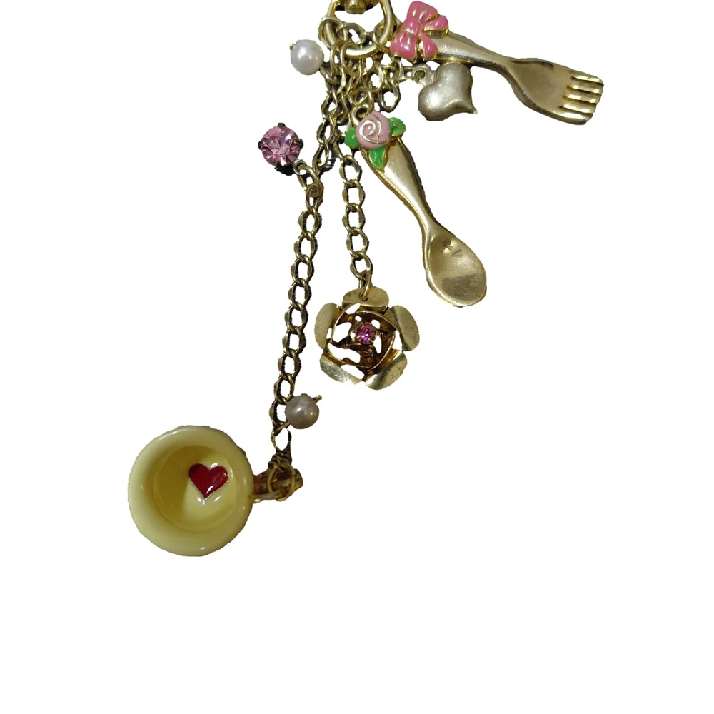 Sold Betsey Johnson Y2K Tea party Charm Necklace Tea Cup Form Spoon  Authentic - Picture 4 of 8